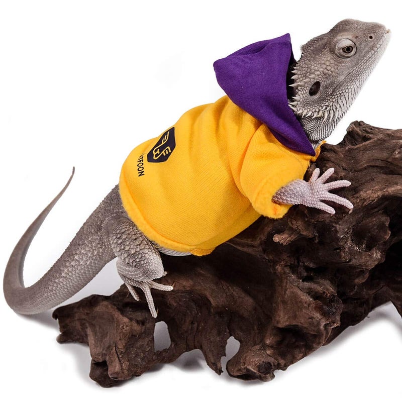 WATFOON Lizard Clothes Bearded Dragon Sweater Winter Hoodies Warm Coat Soft Touching for Leopard Reptile Gecko Anole Amphibians Apparel Cold Weather (M, Purple/Yellow) - Image 2